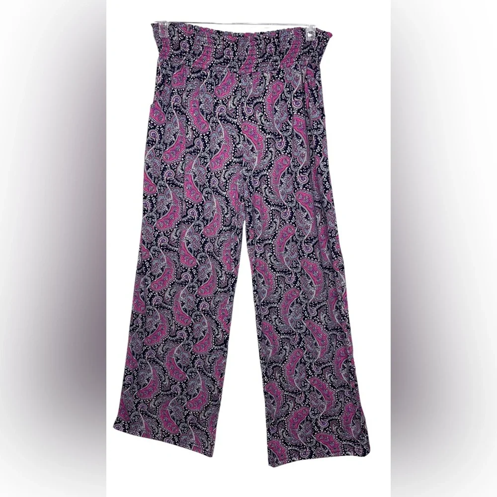 Paisley Wide Leg Pants Boho Chic Flowy Lounge Resort Wear Pull On Palazzo XLg - Picture 2 of 12